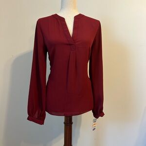 INC International Concepts Red Long Sleeve Fitted Blouse